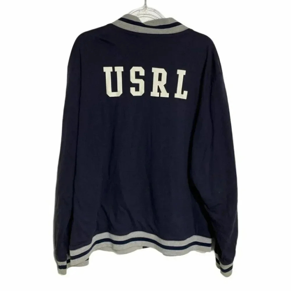 Polo Jeans Co Ralph Lauren XL Navy Blue USRL Varsity Full Zip Bomber Jacket - Picture 3 of 4